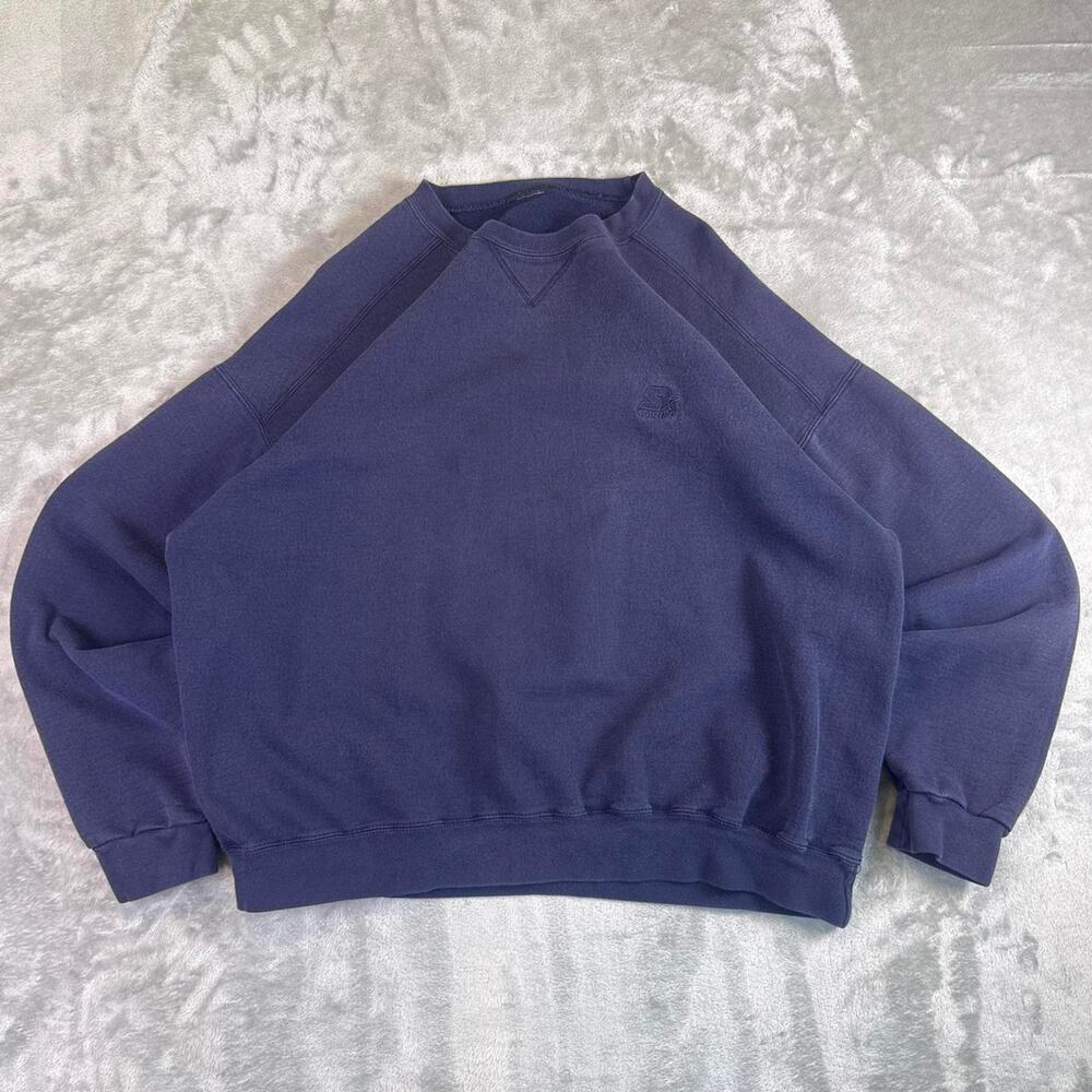 Starter Crewneck Sweatshirt Mens XL Oversized Navy Blue Minimal Logo Pullover